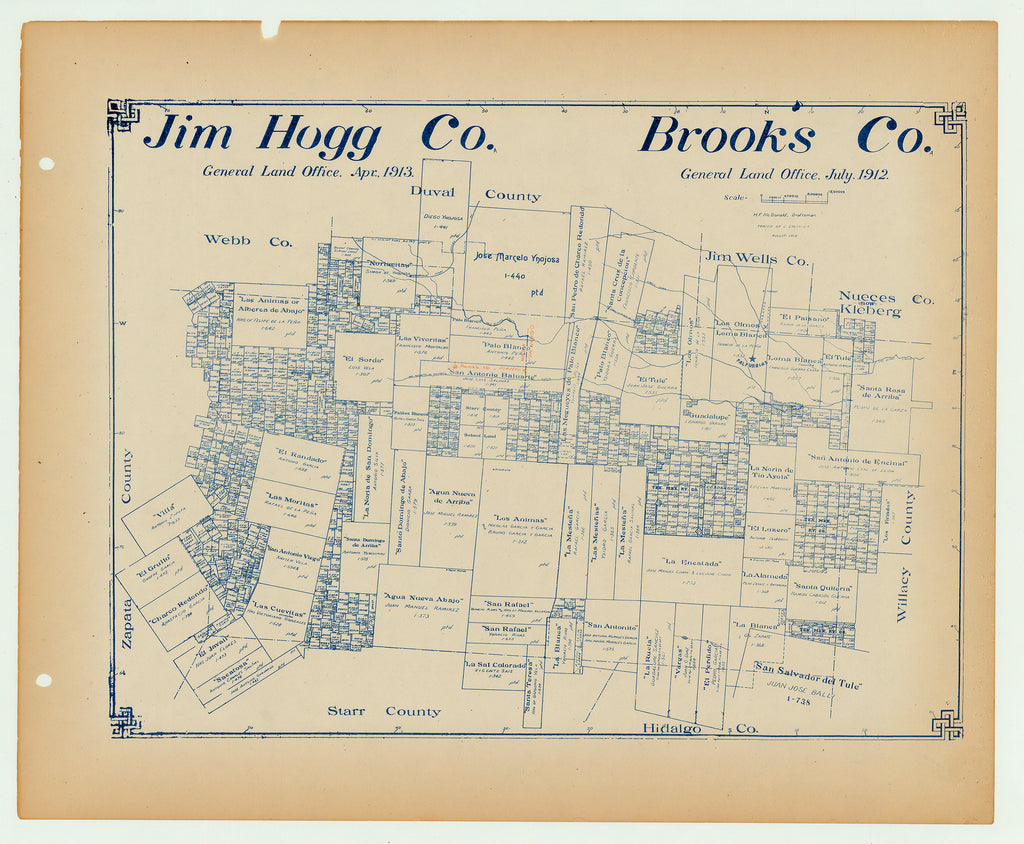 Jim Hogg County - Brooks County - Texas General Land Office Map ca. 1926