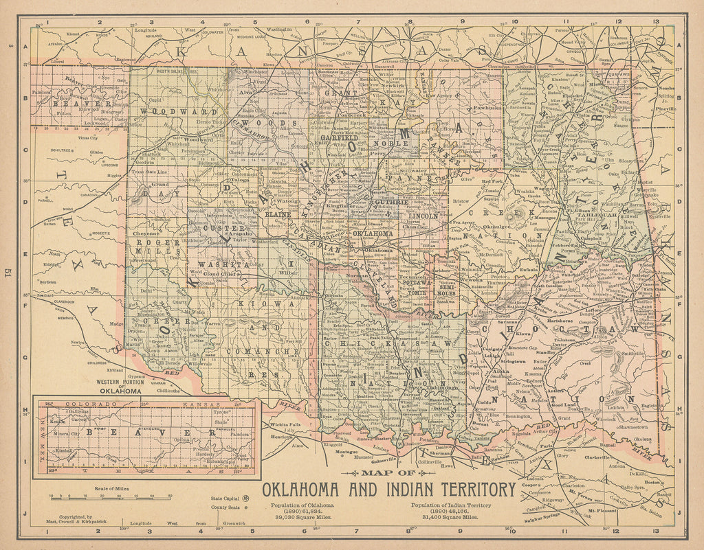 Old map of Oklahoma