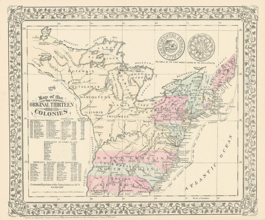 Old map of the thirteen U.S. Colonies