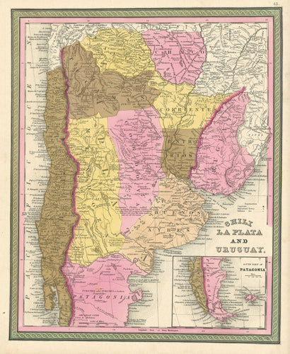 Old map of Argentina, Chile, and Uruguay