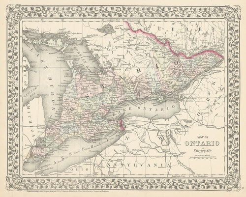 Old map of Ontario, Canada