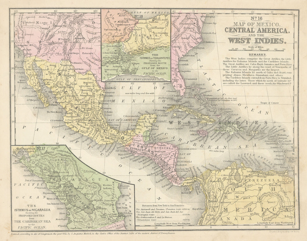 Old map of Mexico and Central America