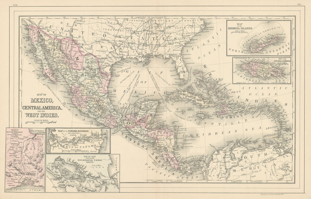 Old map of Mexico and the Caribbean