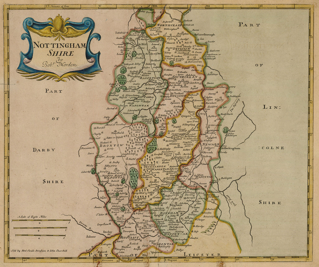 Old map of Nottinghamshire, England