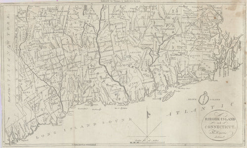 Old map of Rhode Island and Connecticut