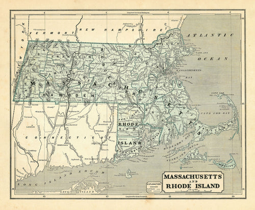 Old map of Massachusetts and Rhode Island