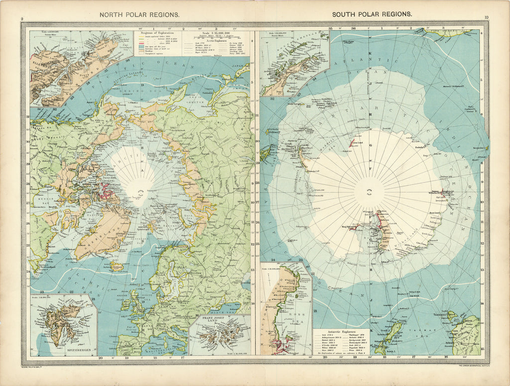 Old map of the North and South Poles