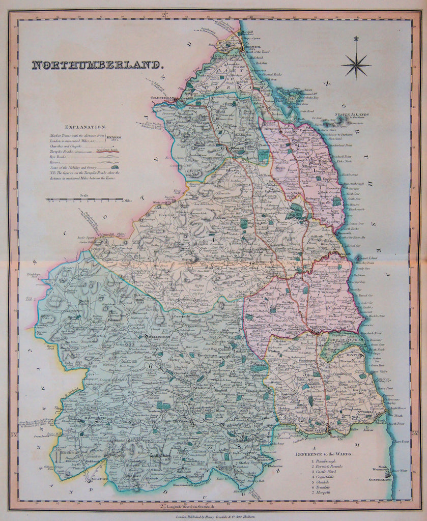Old map of Northumberland, England