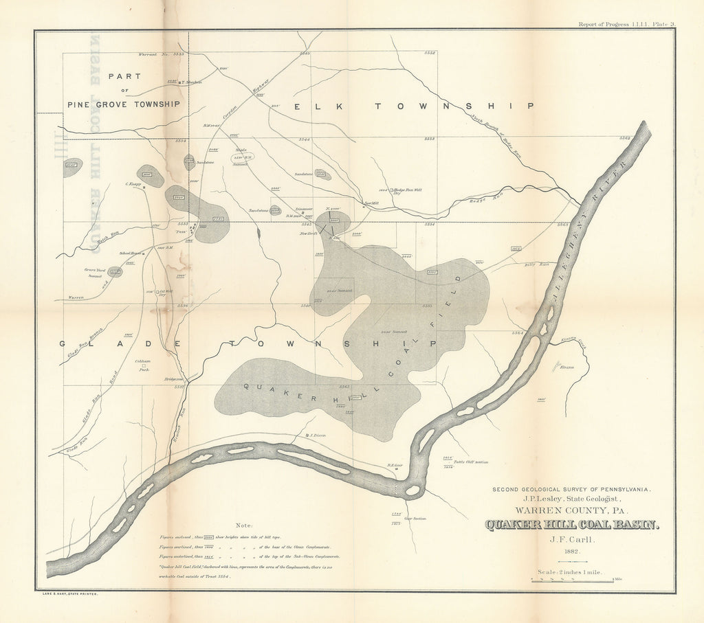 Old map of the Quaker Hill Coal Basin in Pennsylvania