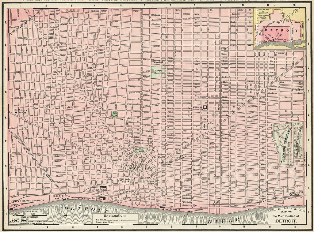 Old map of Detroit, Michigan