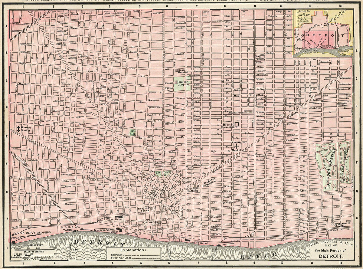 Map of the Main Portion of Detroit: Rand, McNally & Co. 1895 – The ...