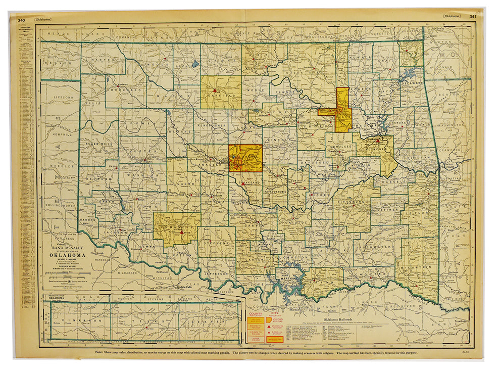 Oklahoma State Map: Rand, McNally & Co. 1953