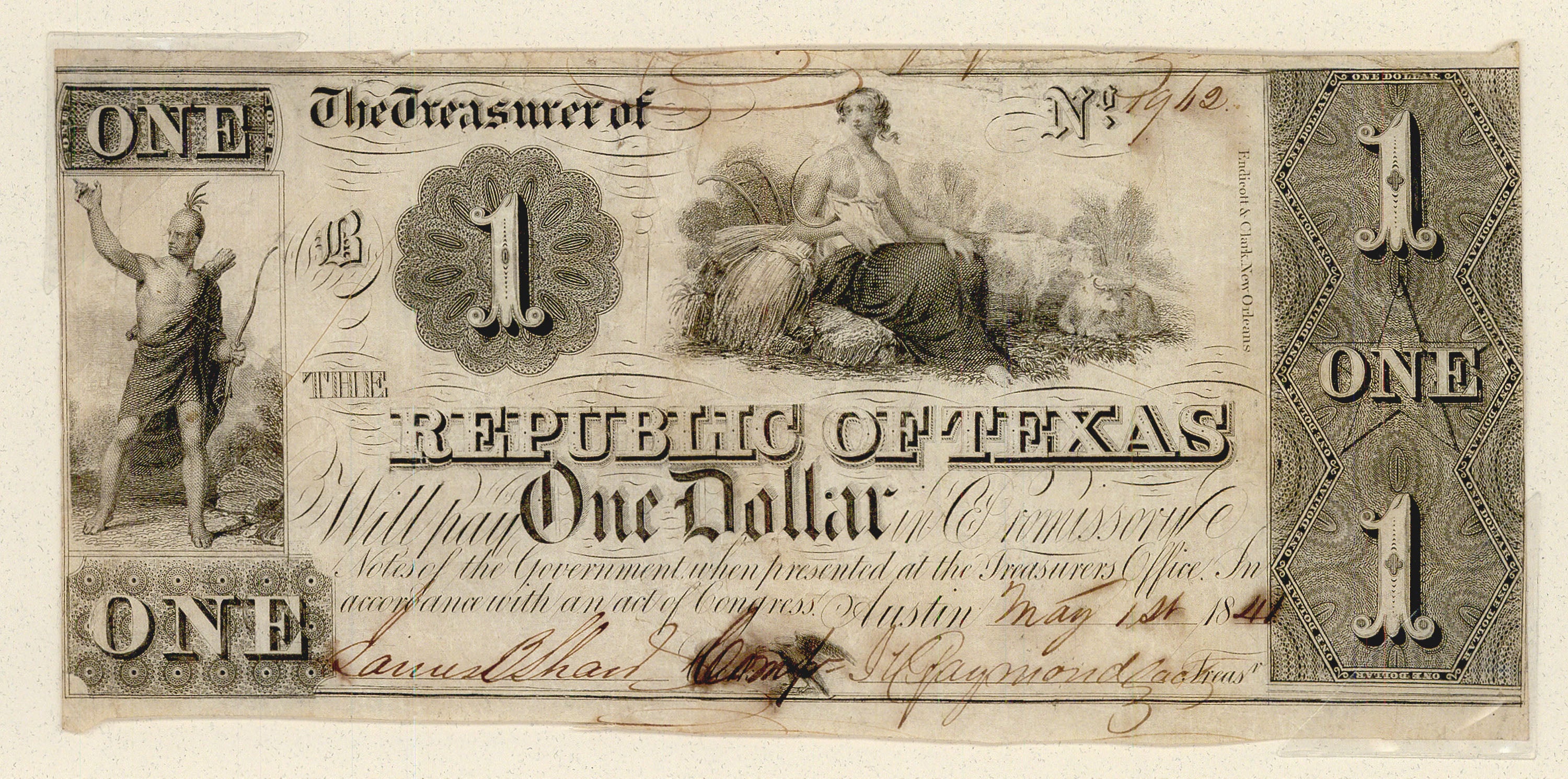 One Dollar Change Note: Republic of Texas 1841
