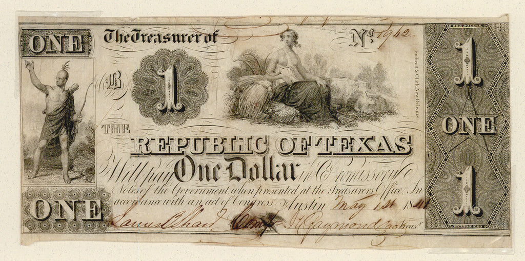 Republic of Texas one-dollar bill