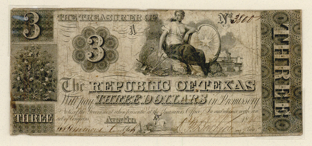 Republic of Texas three-dollar bill