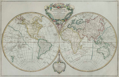 Old map of the eastern and western hemispheres