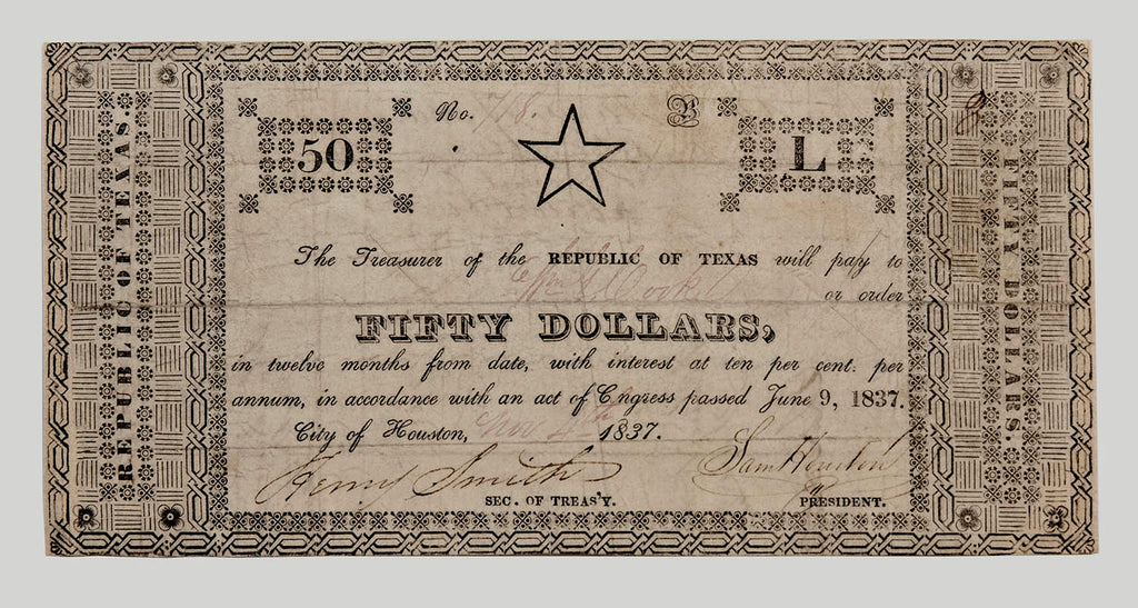 Fifty Dollars: Republic of Texas 1840 – The Antiquarium Antique