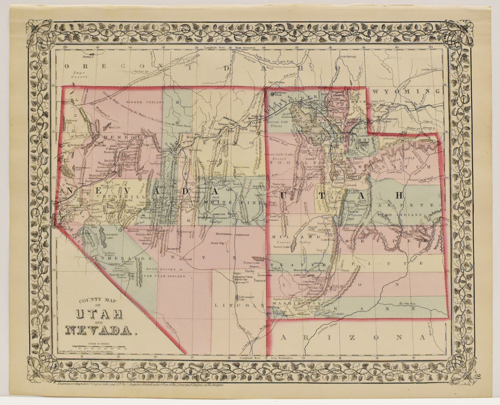 County Map of Utah and Nevada: Mitchell 1877
