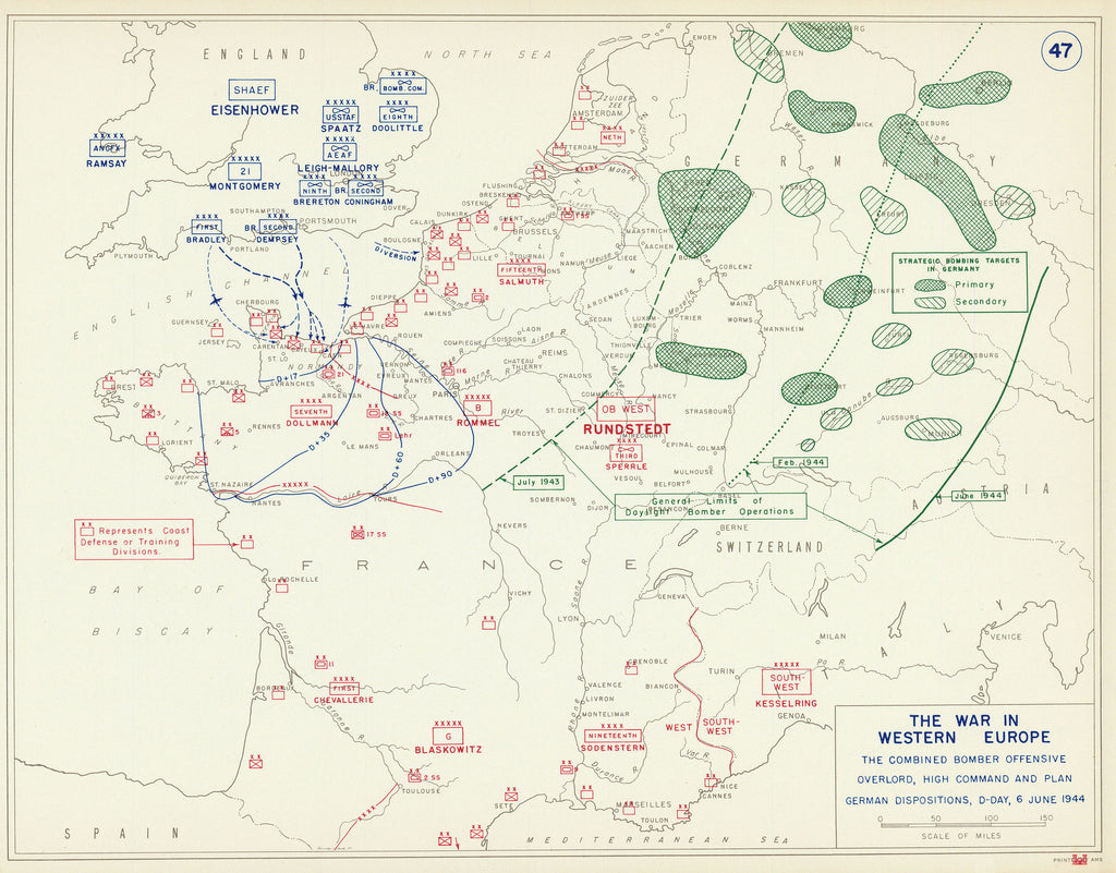 Old map of D-Day, 1944