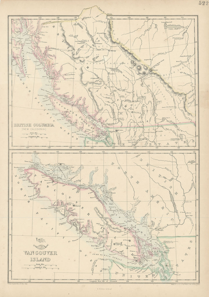 Old map of Vancouver and British Columbia, Canada