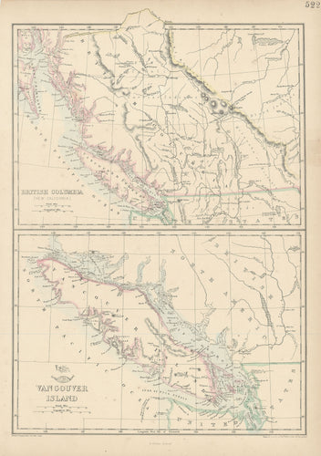 Old map of Vancouver and British Columbia, Canada