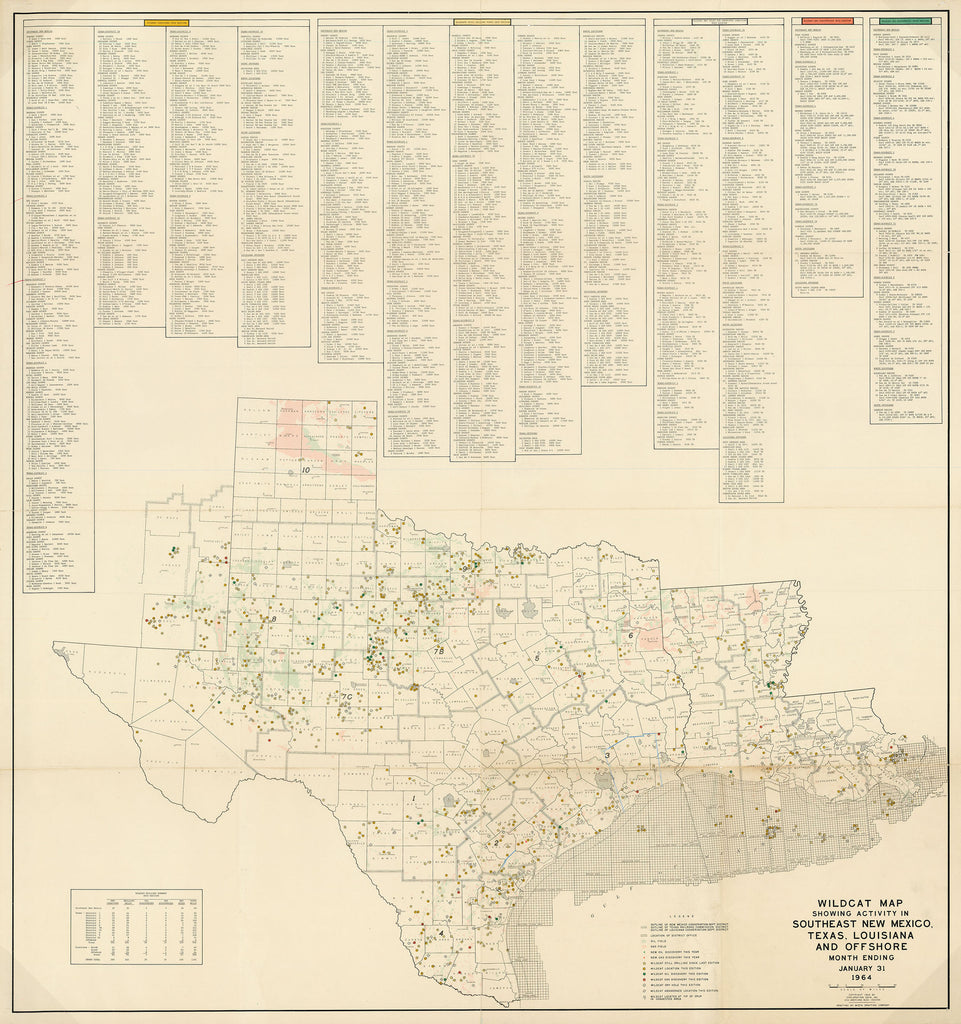 Old oil map of Texas and Louisiana