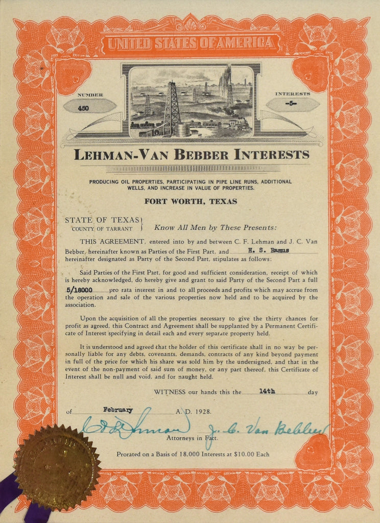 Texas Oil Stock Certificate: 1928