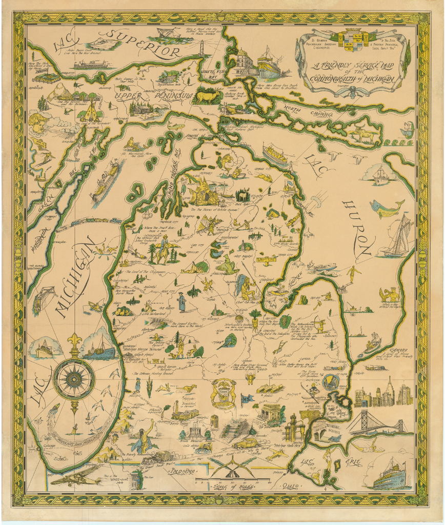 A Friendly Service Map of the Commonwealth of Michigan: Mobile Oil Co. c. 1940