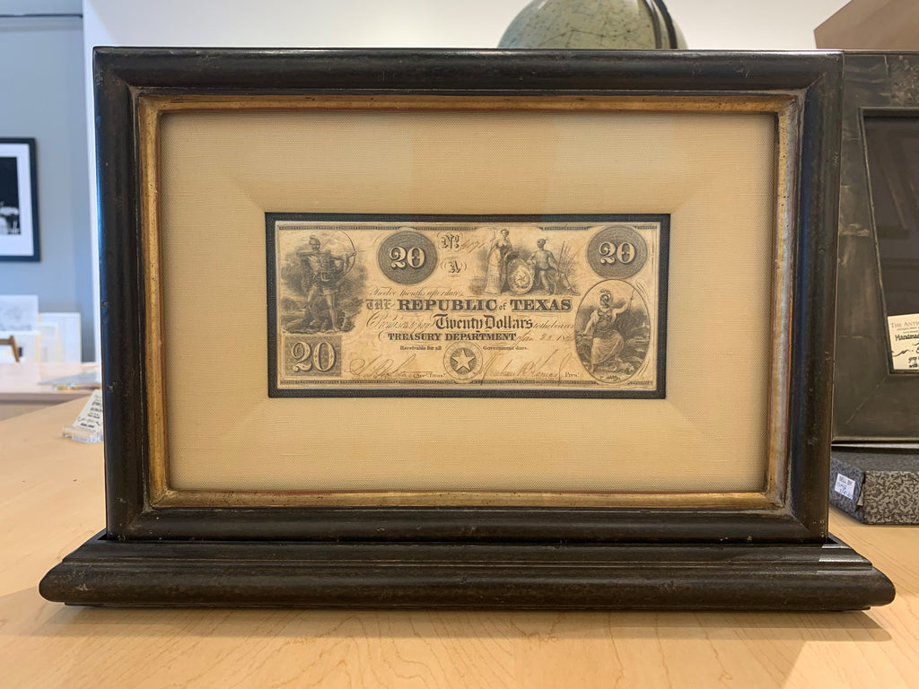 Original Custom Frame Republic of Texas Redback Currency
