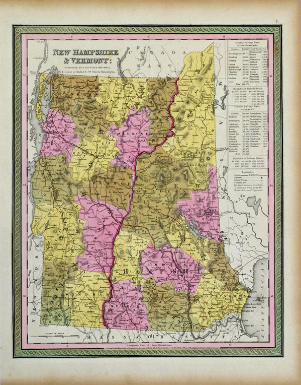 Old map of Vermont and New Hampshire