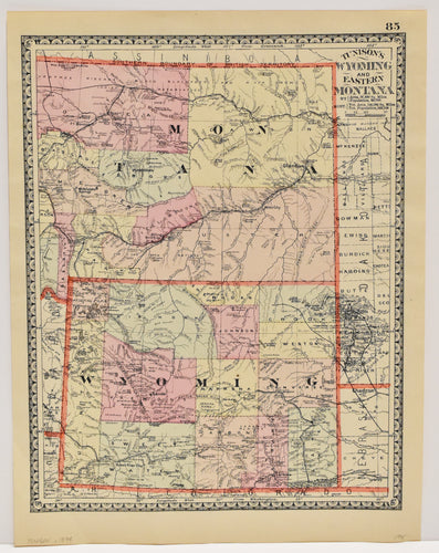 Old map of Montana and Wyoming